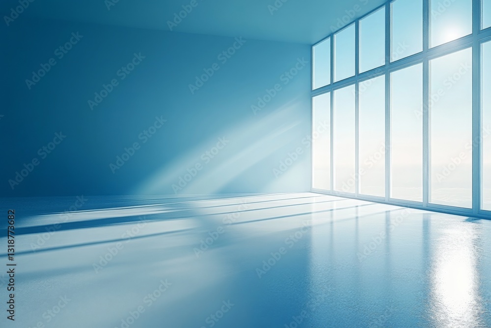 Fototapeta premium Bright and airy empty room with large windows showcasing a serene view during daylight hours