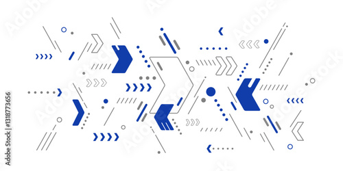 Abstract vector arrows template. Blue and gray arrows and lines isolated on white background. Tech banner design. Editable stroke.