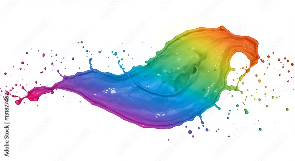 Fototapeta premium Vibrant rainbow paint explodes dynamically across white background showcasing vibrant color splash. AI Generated