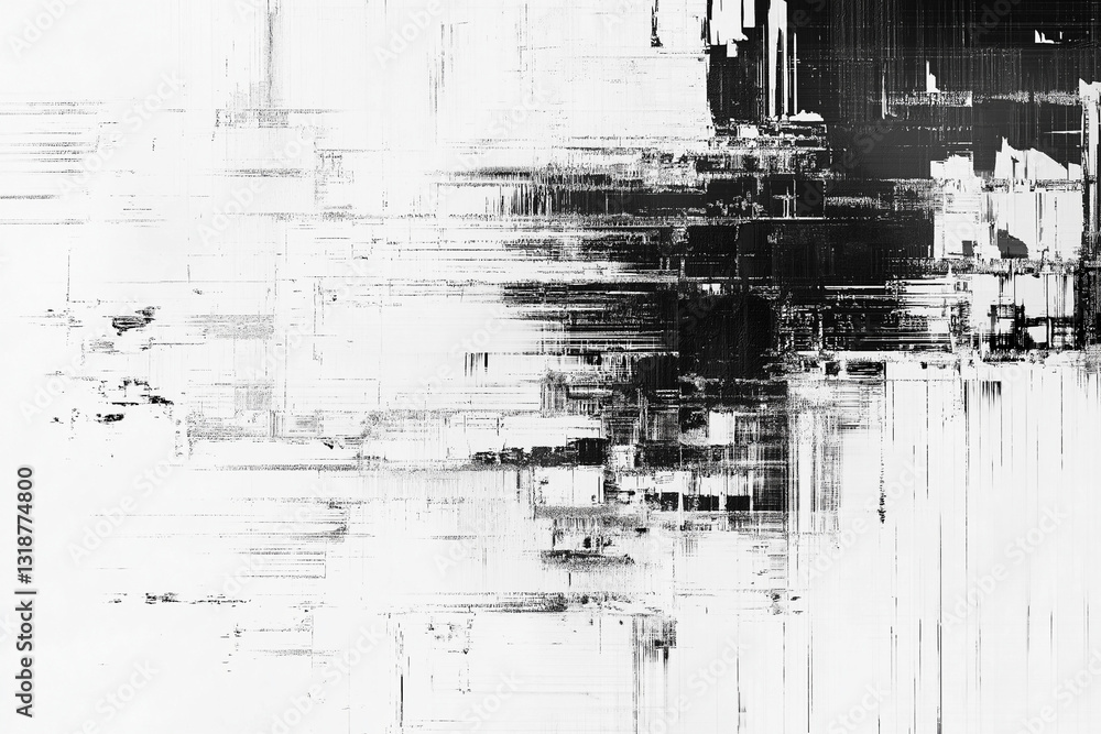 Fototapeta premium Abstract futuristic cyberpunk displacement map for 3d rendering. Random distorted black white broken glitch screen background. Digital as manual, lo-fi retro video noise overlay