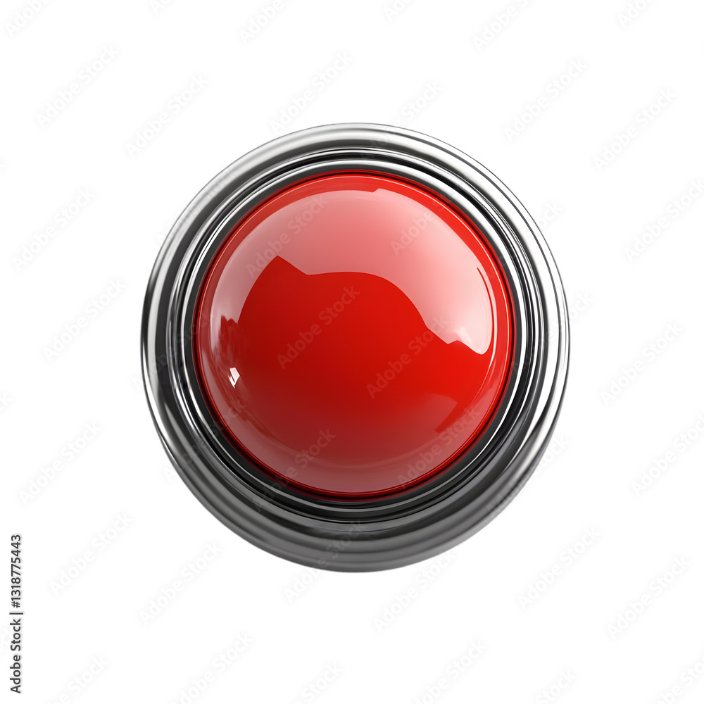 A sleek, shiny red button with a metallic border, perfect for use in modern interfaces and applications. A sleek, shiny red button with a metallic border, perfect for use in modern interfaces and applications.