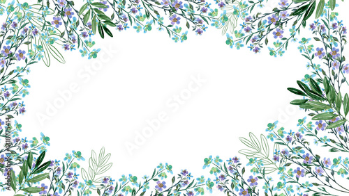 Wallpaper Mural Watercolor frame with red flower, pansies and green meadow plants Torontodigital.ca