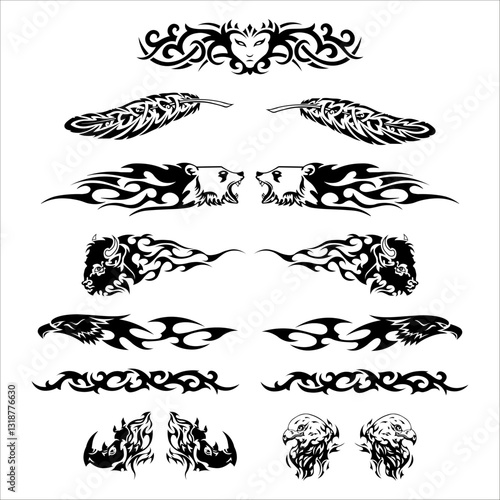 Black and white ornament, knife engraving, tattoo, animals, gothic, vector