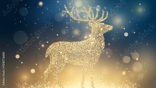 Glowing silhouette of a deer amidst sparkling lights in a serene winter night landscape