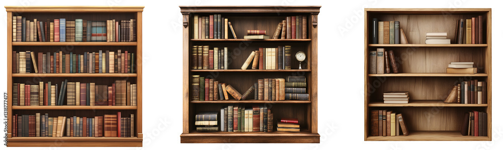 A bookshelf with books on it, transparent background, PNG A bookshelf with books on it, transparent background, PNG