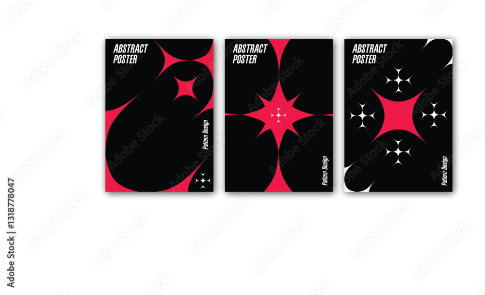 Fototapeta premium Collection of abstract poster with geometric shapes, minimal poster, flayer, abstract, geometric, black poster with red geometric shapes