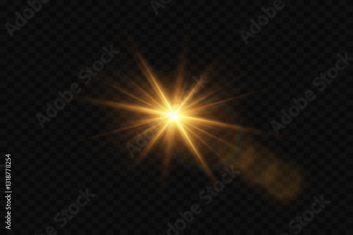 Shining golden star, explosion and light effect. On a transparent background.