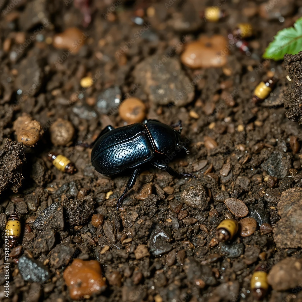 A European ground beetle crawling on a damp forest floor, soil, damp environment, insects A European ground beetle crawling on a damp forest floor, soil, damp environment, insects