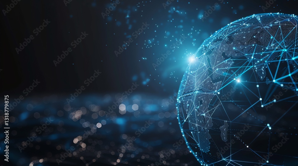 Fototapeta premium A digital rendering of a glowing earth globe with a network of lines and dots.
