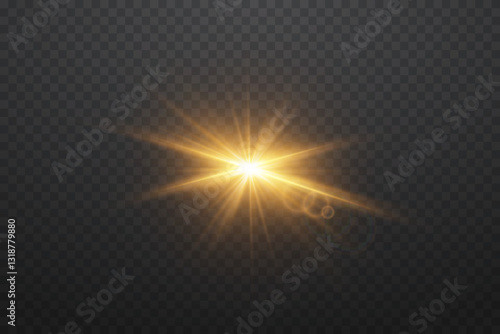 Shining golden star, explosion and light effect. On a transparent background.