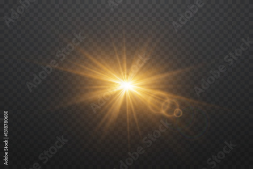 Shining golden star, explosion and light effect. On a transparent background.