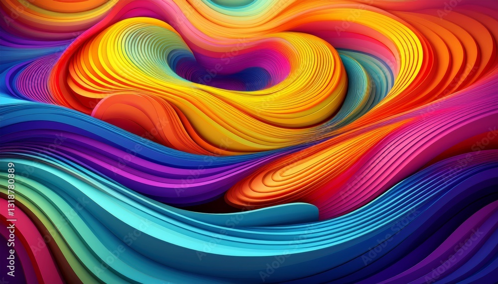 Fototapeta premium Abstract horizontal background with colorful waves and concentric circles