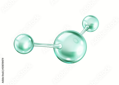 Collagen molecule structure with green spherical elements realistic vector illustration. Triple helix configuration 3d object on white background