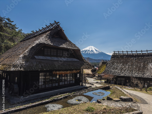 Obraz na płótnie Historic Village with Mount Fuji w salonie
