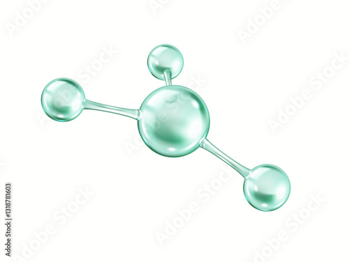 Green collagen molecular structure realistic vector illustration. Scientific model consists of connected spheres 3d object on white background