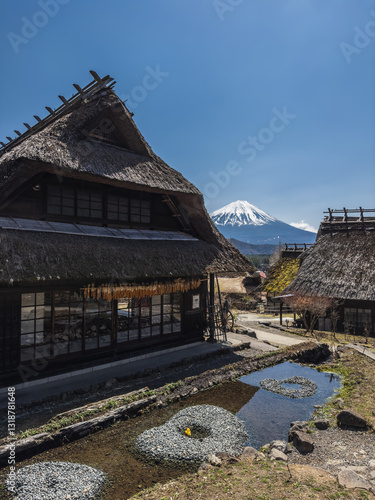Obraz na płótnie Historic Village with Mount Fuji w salonie