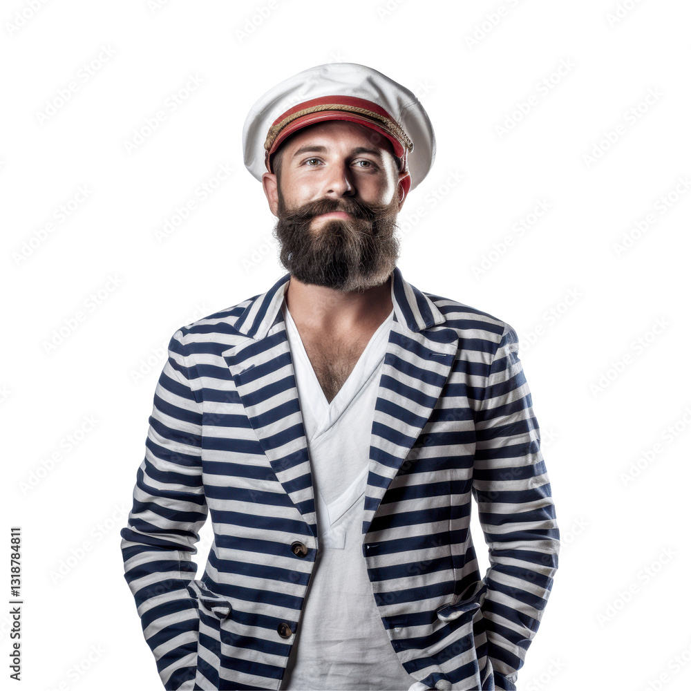 A man with a beard and a white shirt and a striped jacket isolated on transparent background A man with a beard and a white shirt and a striped jacket isolated on transparent background