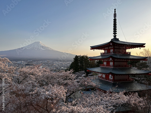 Chureito Pagoda with Mount Fuji Backdrop