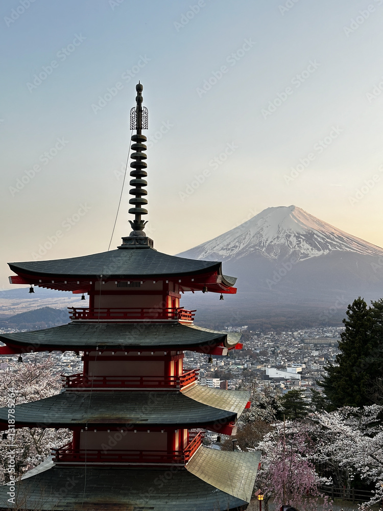 Chureito Pagoda with Mount Fuji Backdrop