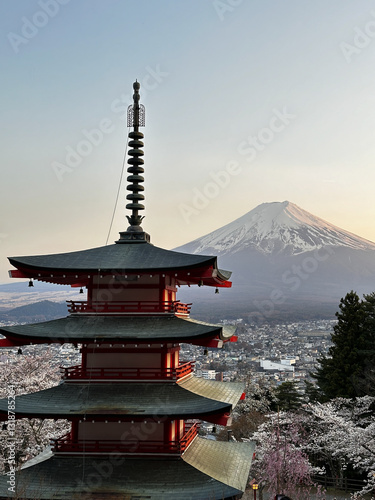 Obraz na płótnie Chureito Pagoda with Mount Fuji Backdrop w salonie