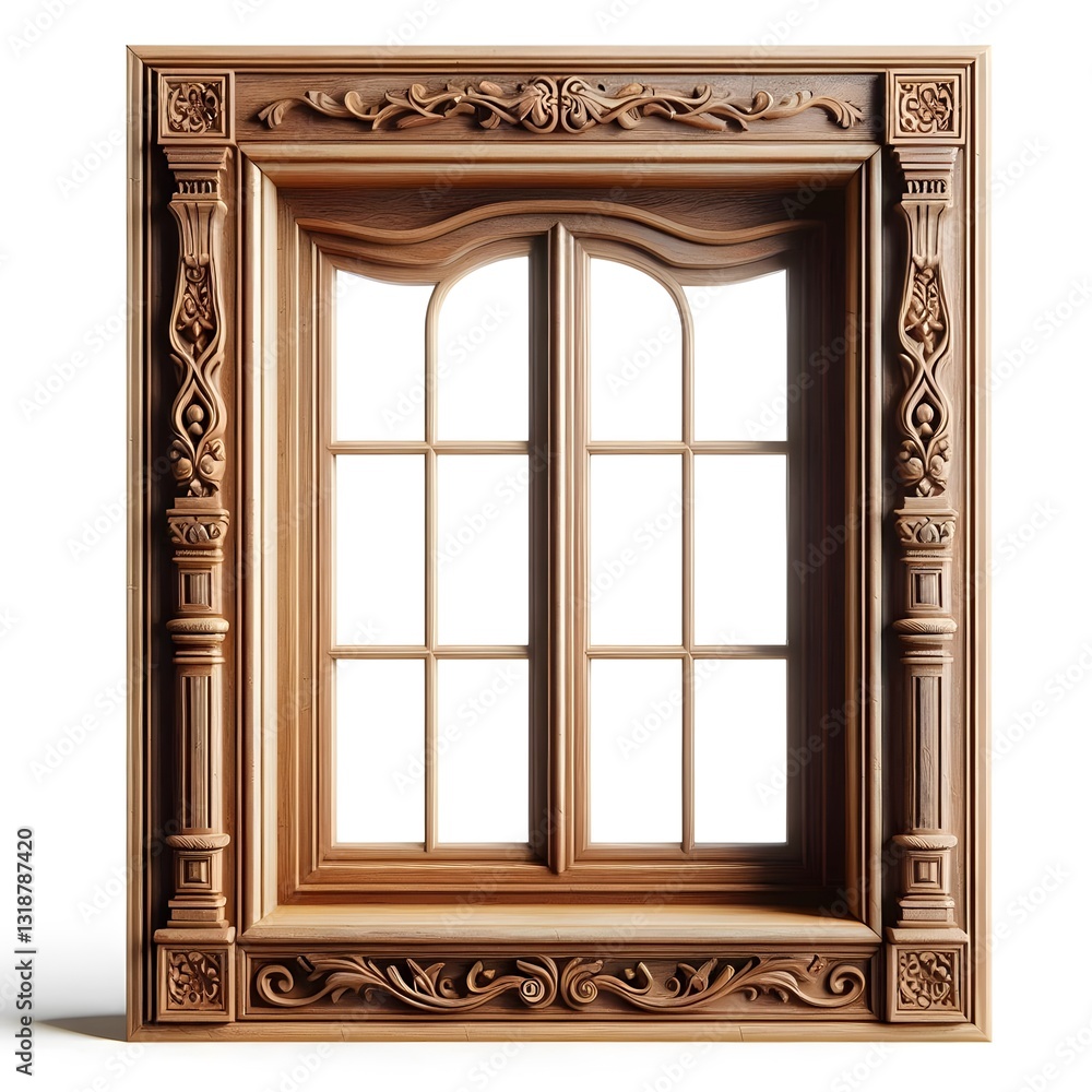 A wooden window frame isolated on white background A wooden window frame isolated on white background