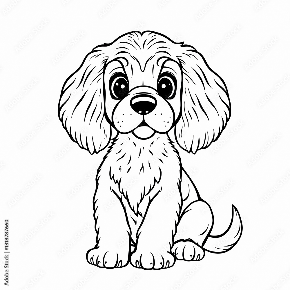Cute Puppy Illustration Big Eyes Fluffy Ears Cavalier King Charles Spaniel Style Sitting Pose Children's Book Kawaii Cute Puppy Illustration Big Eyes Fluffy Ears Cavalier King Charles Spaniel Style Sitting Pose Children's Book Kawaii