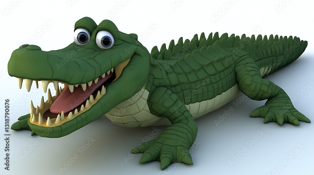 Cartoon crocodile, happy, lying down, studio shot, for children's books or education Cartoon crocodile, happy, lying down, studio shot, for children's books or education