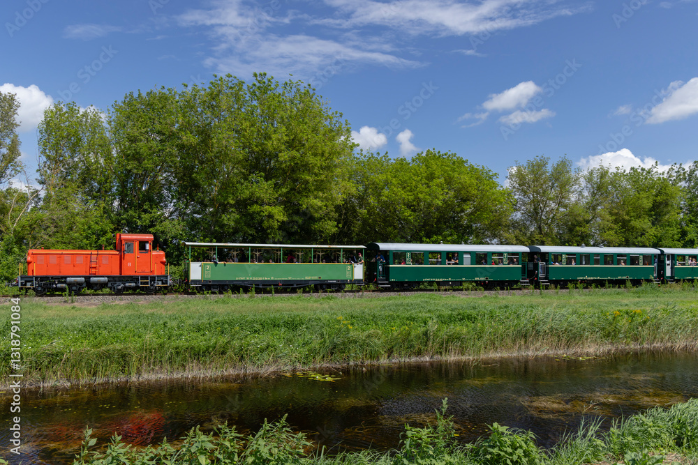 Narrow gauge railway from Balatonfenyves to Csisztafurdo near Balaton, Somogy region, Hungary