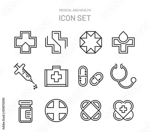 Collection of medical and hospital related line icons. Health vector icon collection.