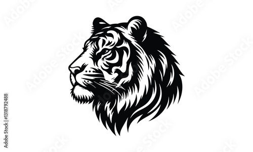 silhouette tiger face and head tittle, Tiger Face and Head Silhouette Vector, silhouette tiger 