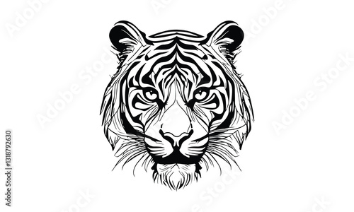 silhouette tiger face and head tittle, Tiger Face and Head Silhouette Vector, silhouette tiger 
