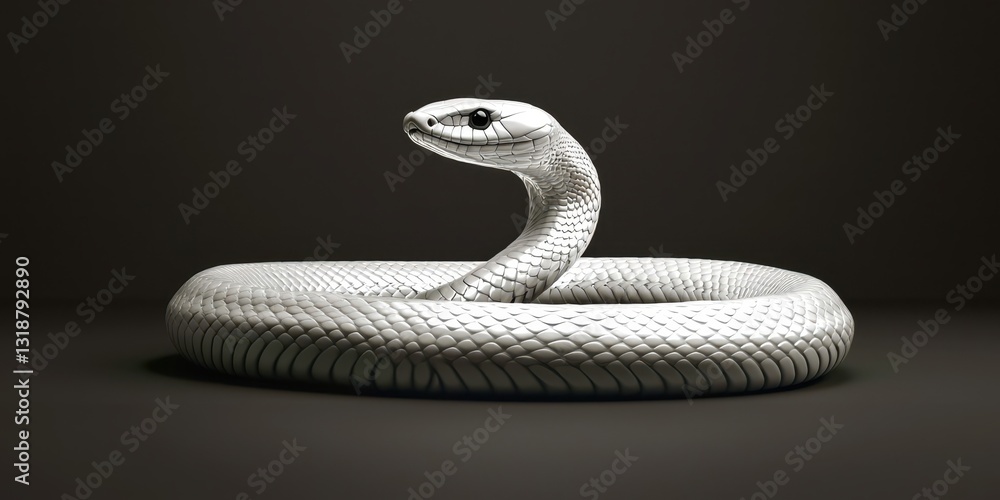 Fototapeta premium A white snake is curled up in a circle