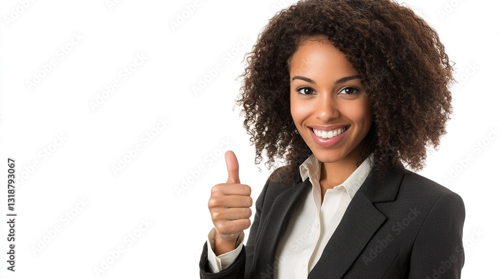 A woman in a business suit is smiling and giving a thumbs up A woman in a business suit is smiling and giving a thumbs up
