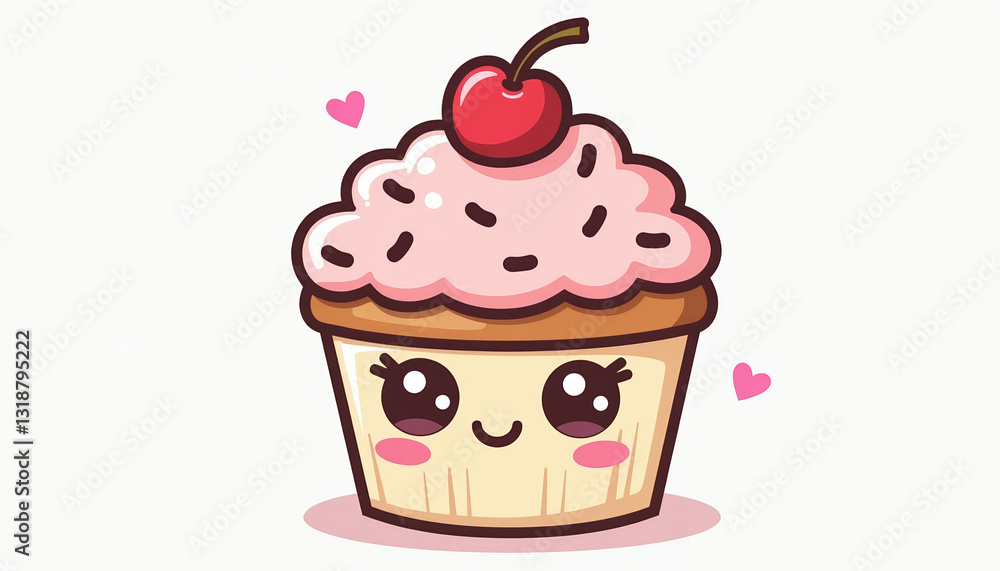 Cute kawaii cupcake illustration with expressive eyes, playful aesthetics Cute kawaii cupcake illustration with expressive eyes, playful aesthetics