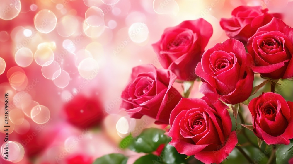 Beautiful red roses with bokeh lights on a soft pink background Beautiful red roses with bokeh lights on a soft pink background