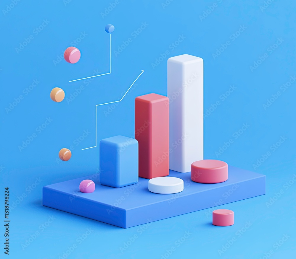 Vivid 3D bar graphs on a blue background illustrate statistical analysis concepts Vivid 3D bar graphs on a blue background illustrate statistical analysis concepts