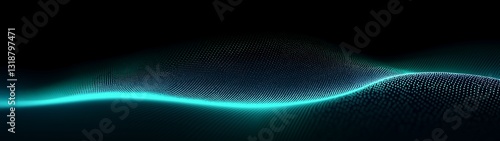 Black dark blue green teal mint turquoise abstract modern background. Noise grain mesh. Light glow neon metal metallic effect. Line wave. Technology science concept