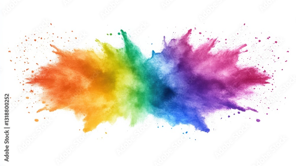 Vibrant explosion of color in a rainbow spectrum, showcasing artistic splashes against a white background Vibrant explosion of color in a rainbow spectrum, showcasing artistic splashes against a white background