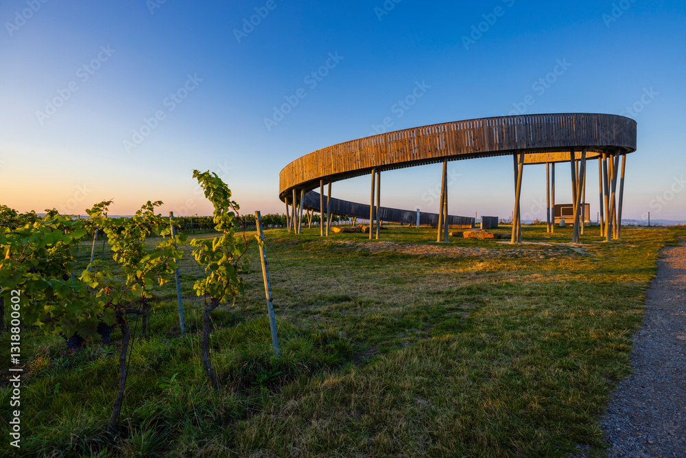 Trail above the vineyards lookout point, Kobyli vrch, Kobyli, Southern Moravia, Czech Republic