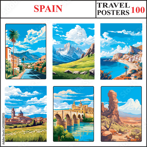 Spain Tenerife Picos De Europa National Park Costa Blanca Travel Poster Wall Art Print Set Part 100