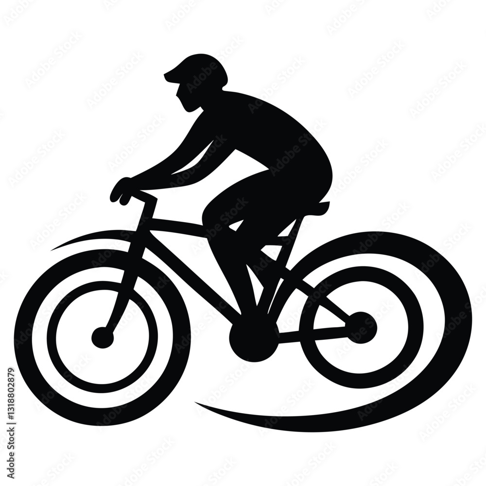 Obraz premium Cyclist Silhouette Vector, Dynamic Bicycle Rider Illustration Depicting an Active Urban Lifestyle on a White Background