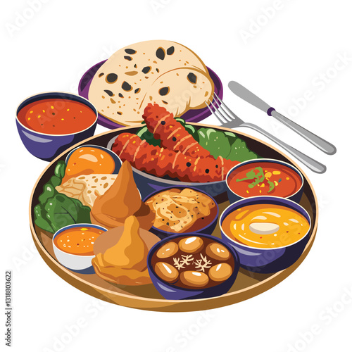 Traditional Indian Thali Clipart Complete Meal Set Vector Design