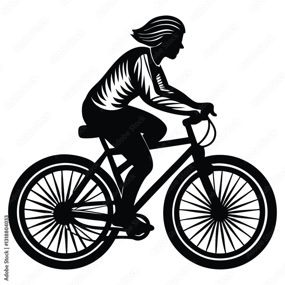 Obraz premium Cyclist Silhouette Vector, Dynamic Bicycle Rider Illustration Depicting an Active Urban Lifestyle on a White Background