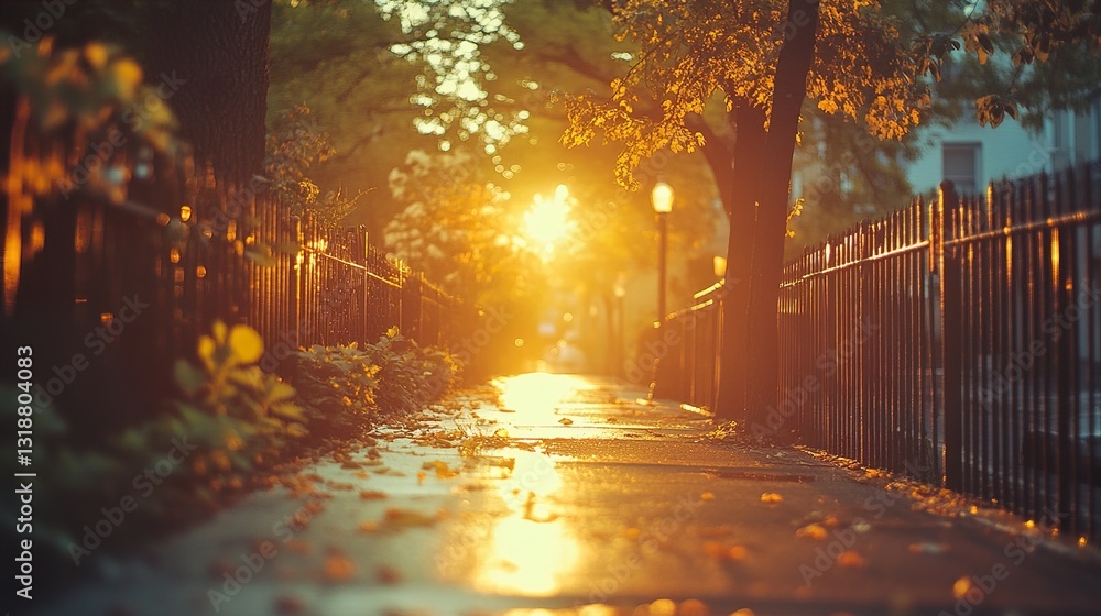 Golden Hour Pathway: A Serene Autumn Sunset Landscape Golden Hour Pathway: A Serene Autumn Sunset Landscape