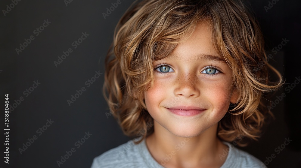 A young boy with brown hair and blue eyes is smiling A young boy with brown hair and blue eyes is smiling