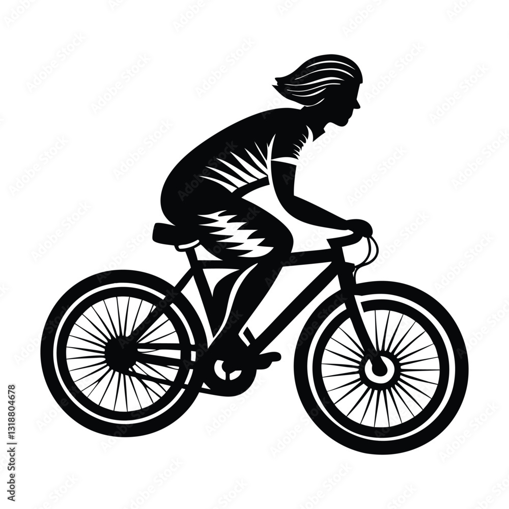 Naklejka premium Silhouette of a Cyclist Riding a Bicycle, Black Vector Illustration Showcasing Motion, Speed, and an Active Lifestyle