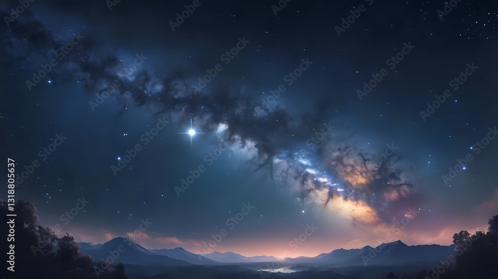 Naklejka premium Night sky with stars in the galaxy