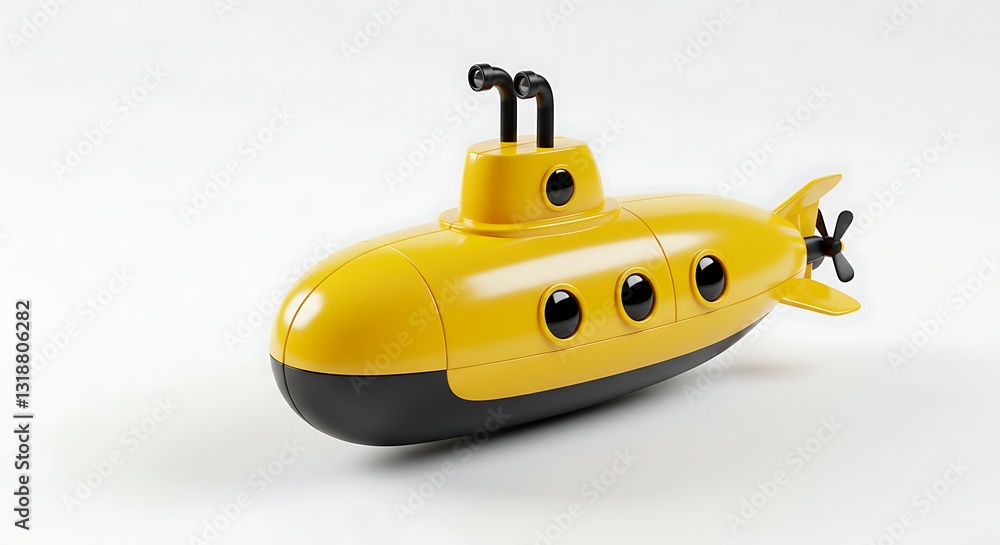 Naklejka premium 黄色い潜水艦 滑らかな曲線 シンプルデザイン 白背景. AI Generated