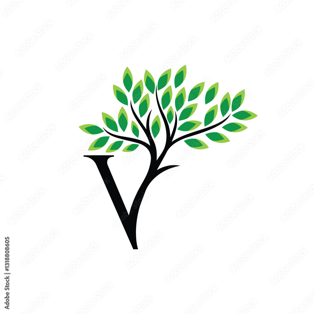 Fototapeta premium Letter V green tree silhouette