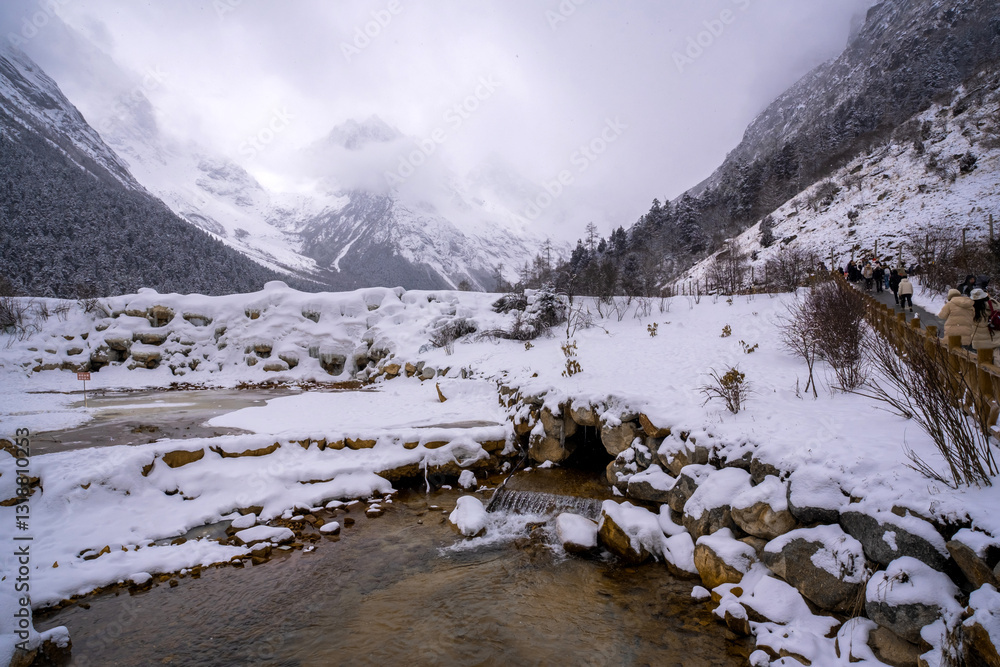 Bipenggou National Park in Sichuan China, is a natural reserve blessed with typical alpine views, including virgin forest, plateau lakes, glaciers, snow mountains, tinkling streams and waterfalls